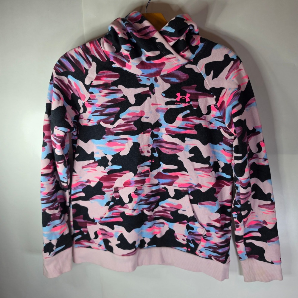 Under Armour Girls Hoodie YLG Youth Large Pink Camo Fleece Pullover Sweatshirt